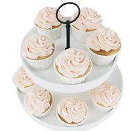 Porcelain Cupcake Stand - 2 Tier Dessert Platter for Wedding Party, White - by Sweese N3