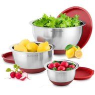 Bl&uuml;mwares 3-Piece Stainless Steel Mixing Bowls with Lids &amp; Non-Skid Rubber Grip Bottoms | Set of 3