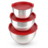 Bl&uuml;mwares 3-Piece Stainless Steel Mixing Bowls with Lids &amp; Non-Skid Rubber Grip Bottoms | Set of 3 N2