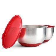 Bl&uuml;mwares 3-Piece Stainless Steel Mixing Bowls with Lids &amp; Non-Skid Rubber Grip Bottoms | Set of 3 N3