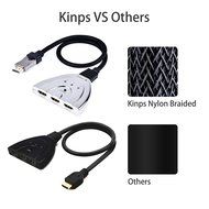 HDMI Cable, Kinps&reg;3 Port HDMI Switch HDMI Splitter High Speed HDMI Cable with Braided Pigtail Cable Supports 3D... N7