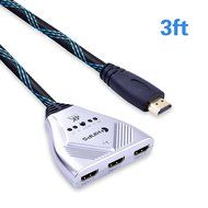 HDMI Cable, Kinps&reg;3 Port HDMI Switch HDMI Splitter High Speed HDMI Cable with Braided Pigtail Cable Supports 3D... N16