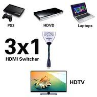 HDMI Cable, Kinps&reg;3 Port HDMI Switch HDMI Splitter High Speed HDMI Cable with Braided Pigtail Cable Supports 3D... N20