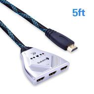 HDMI Cable, Kinps&reg;3 Port HDMI Switch HDMI Splitter High Speed HDMI Cable with Braided Pigtail Cable Supports 3D... N21