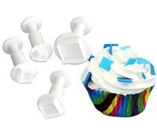FOUR-C Cake Decorating Supplies Square Plunger Cutters Gumpaste Cutters for Cupcake Design Color White