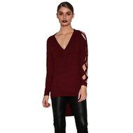 AIMTOPPY Fashion Women Casual Shirts Tops Club Sexy Hollow Sleeve Shirt Blouse (S, Red)