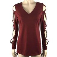 AIMTOPPY Fashion Women Casual Shirts Tops Club Sexy Hollow Sleeve Shirt Blouse (S, Red) N3