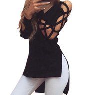 AIMTOPPY Fashion Women Casual Shirts Tops Club Sexy Hollow Sleeve Shirt Blouse (S, Red) N6