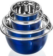 4 Pc Chef Quality Stainless Steel Mixing Bowls - Blue Serving Prep Bowls or Mixing Bowl Set w/ Flat Rim &amp; Base N3