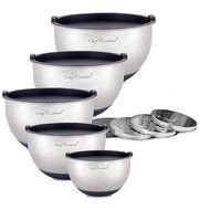 Chef Essential Stainless Steel Non-Slip Mixing Bowls Set with Lids and Graters, Set of 5, Black