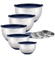 Chef Essential Stainless Steel Non-Slip Mixing Bowls Set with Lids and Graters, Set of 5, Black N13