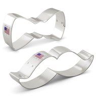 Ann Clark Little Man Cookie Cutter Set - 2 Piece - Bow Tie and Mustache - Tin Plated Steel