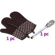 BBQ Tools,Silicone Gloves And Stainless Steel Clips For Baking Cooking Grilling By Hmane-Coffee