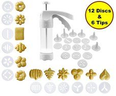 JJMG NEW Comfort Grip Stylish Cookie Press Kit Cake Cookies Making Decorating Gun &ndash; 12 Discs and 6 Icing tips