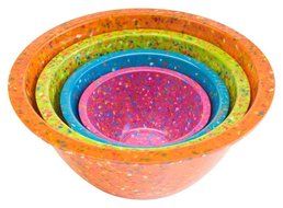 Zak! Designs Confetti Mixing Bowls (4 Piece Set), Durable and BPA-free Melamine, Assorted Orange