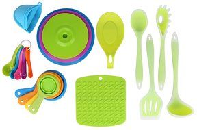Golden Spoon&reg; Premium Silicone Kitchen Utensils Set - Complete Kitchen Accessory Set - Premium Grade Silicone...