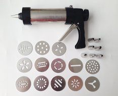 HuiJia Stainless Steel Deluxe Biscuit Press Cookie Gun Set Includes 13 Discs &amp; 8 Icing Tips N2
