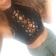 AIMTOPPY Women Ladies Round Neck Sleeveless Tee Shirt Crop Tops Blouse (L, Black)