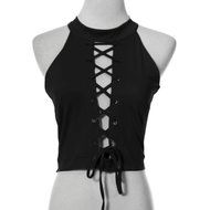 AIMTOPPY Women Ladies Round Neck Sleeveless Tee Shirt Crop Tops Blouse (L, Black) N2