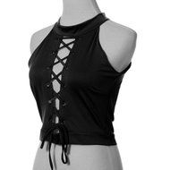 AIMTOPPY Women Ladies Round Neck Sleeveless Tee Shirt Crop Tops Blouse (L, Black) N3