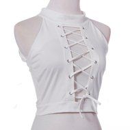 AIMTOPPY Women Ladies Round Neck Sleeveless Tee Shirt Crop Tops Blouse (L, Black) N7