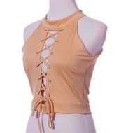AIMTOPPY Women Ladies Round Neck Sleeveless Tee Shirt Crop Tops Blouse (L, Black) N11