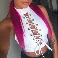 AIMTOPPY Women Ladies Round Neck Sleeveless Tee Shirt Crop Tops Blouse (L, Black) N13