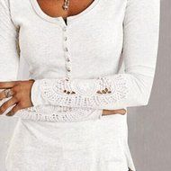 AIMTOPPY Womens Lace Long Sleeve Shirt Casual Blouse Loose Cotton Tops T Shirt (L, Black) N7