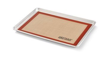 Artisan 2-Piece Professional Baking Set with Quarter-Size Cookie Sheet Pan and Silicone Baking Mat with Red Border