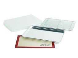 Artisan 2-Piece Professional Baking Set with Quarter-Size Cookie Sheet Pan and Silicone Baking Mat with Red Border N7