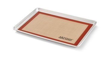 Artisan 2-Piece Professional Baking Set with Quarter-Size Cookie Sheet Pan and Silicone Baking Mat with Red Border N13