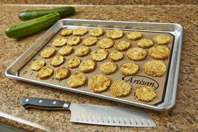 Artisan 2-Piece Professional Baking Set with Quarter-Size Cookie Sheet Pan and Silicone Baking Mat with Red Border N20