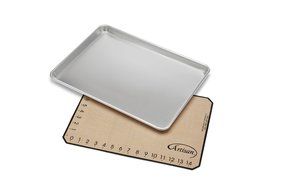 Artisan 2-Piece Professional Baking Set with Quarter-Size Cookie Sheet Pan and Silicone Baking Mat with Red Border N22