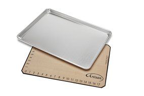 Artisan 2-Piece Professional Baking Set with Quarter-Size Cookie Sheet Pan and Silicone Baking Mat with Red Border N27