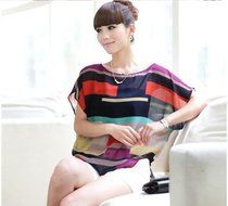 AIMTOPPY Sexy Women Summer Perspective Casual Loose Chiffon Tops short sleeve Blouses T-Shirt (L, Colorful) N2