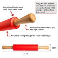 GetTen Rolling Pin Silicone Food Grade Dough Non-stick Surface Wooden Handle 1 PCS ( Random Color) N2