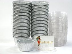 Katgely Aluminum Utility Cup with Plastic Lid 4 Ounces for Baking and Take Out (Pack of 50)