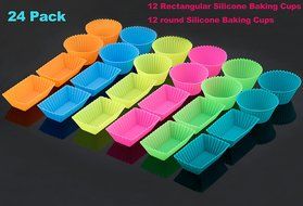 Ipow Silicone Cupcake Baking Muffin Cups Liners Molds Sets,24pack N2
