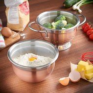 VonShef Premium 2pc Copper Stainless Steel Colander and 7 inch Mixing Bowl Set N3