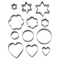 12 Pieces Metal Cookie Cutters, 3 Stars Shape, 3 Flowers Shape, 3 Round Shape, 3 Hearts Shape (Assorted Sizes)