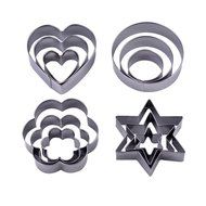 12 Pieces Metal Cookie Cutters, 3 Stars Shape, 3 Flowers Shape, 3 Round Shape, 3 Hearts Shape (Assorted Sizes) N2