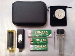 &quot;Roll your own&quot; Smoking Kit- Pouch/Case, Aluminum Herb Grinder, Storage Tube, Flameless Lighter, Rolling Machine... N2