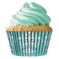 Quarterfold &amp; Dots Premium Greaseproof Cupcake Liners No Muffin Pan Needed Cupcakes Papers 64 Count - Gold, White N19