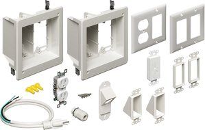 Arlington TVBU505-1 TV Box Recessed Outlet Wall Plate Kit, 2-Gang, White, 1-Pack