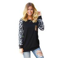 AIMTOPPY Fashion Women Long Sleeve Leopard Printing Casual Blouse Shirt Tops T-shirt (L, Black)