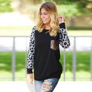 AIMTOPPY Fashion Women Long Sleeve Leopard Printing Casual Blouse Shirt Tops T-shirt (L, Black) N2