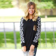 AIMTOPPY Fashion Women Long Sleeve Leopard Printing Casual Blouse Shirt Tops T-shirt (L, Black) N3