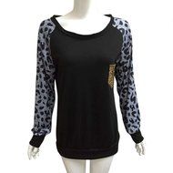 AIMTOPPY Fashion Women Long Sleeve Leopard Printing Casual Blouse Shirt Tops T-shirt (L, Black) N5