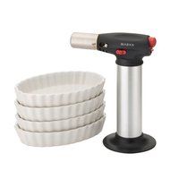 BonJour Chef's Tools Butane Cr&egrave;me Br&ucirc;l&eacute;e Torch and Porcelain Ramekin Set, 5-Piece