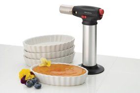 BonJour Chef's Tools Butane Cr&egrave;me Br&ucirc;l&eacute;e Torch and Porcelain Ramekin Set, 5-Piece N2